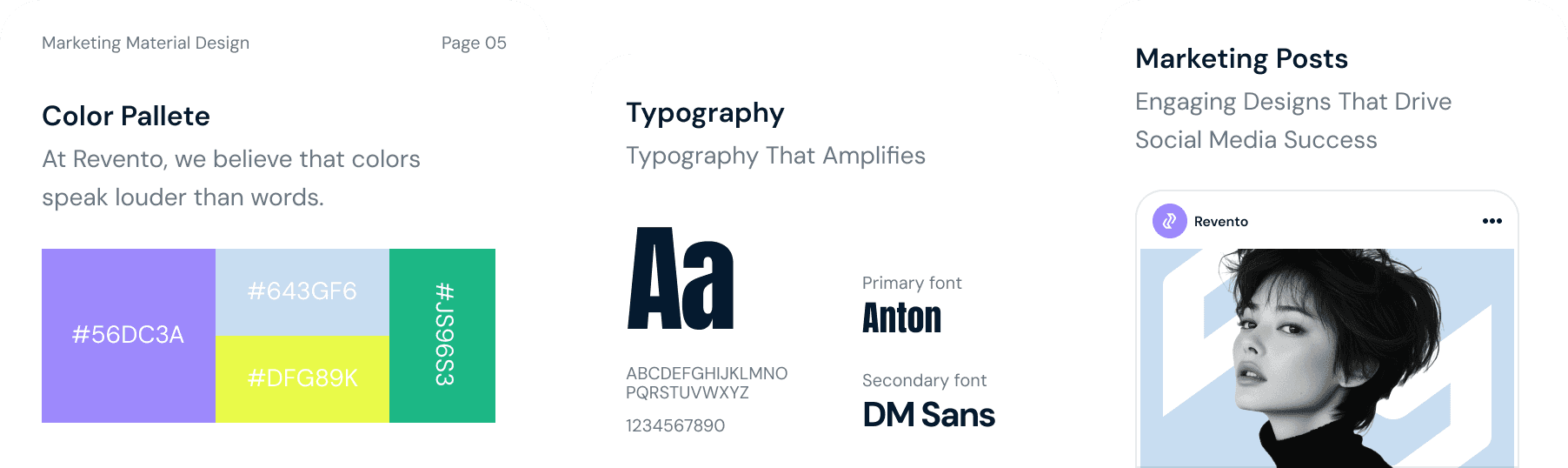 Exemples de livrables YodLynci : palette de couleurs, typographie et publications réseaux sociaux
