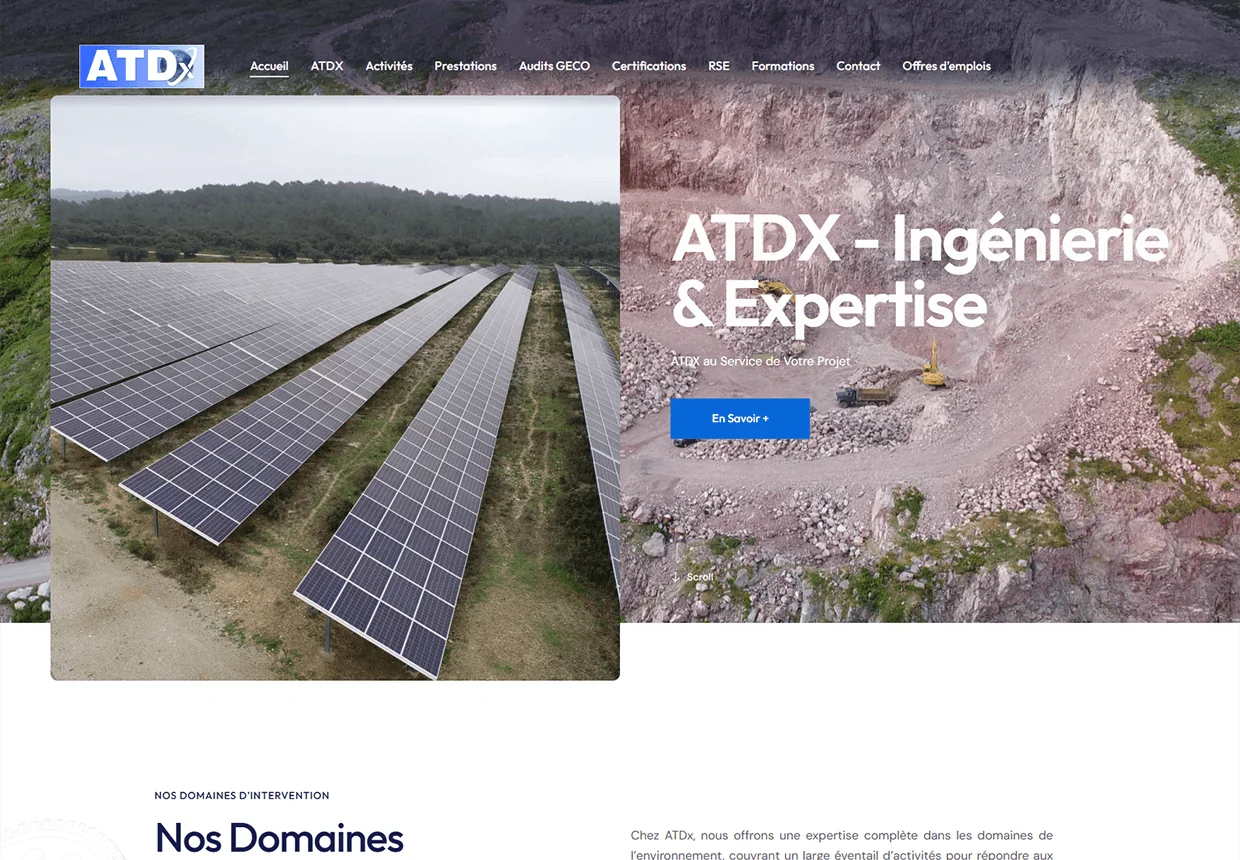 Le site vitrine d'ATDX, bureau d'étude en ingénierie